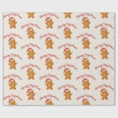 Papier Cadeau Cute Gingerbread Man with Santa Hat - (Plat)