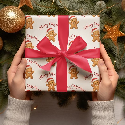 Papier Cadeau Cute Gingerbread Man with Santa Hat -