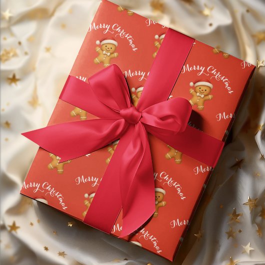 Papier Cadeau Cute Gingerbread Man with Santa Hat - 