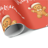 Papier Cadeau Cute Gingerbread Man with Santa Hat -  (Coin rond)