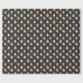 Papier Cadeau Cute Gingerbread Village Fir Trees Bleu Noël (Plat)