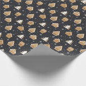 Papier Cadeau Cute Gingerbread Village Fir Trees Bleu Noël (Coin)