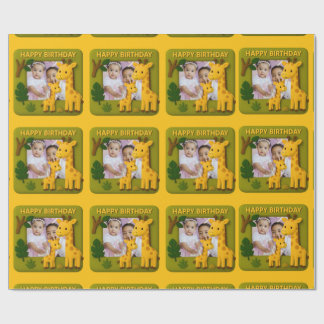 Papier Cadeau Cute Giraffe Anniversaire Photo personnalisable