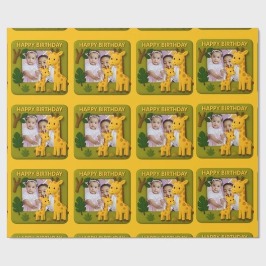 Papier Cadeau Cute Giraffe Anniversaire Photo personnalisable (Plat)