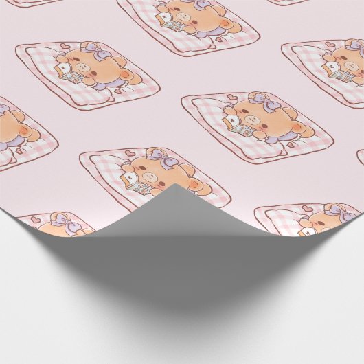 Papier Cadeau Cute Girl Bear lecture Shojo Manga sur Cosy Bed (Coin)