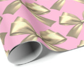 Papier Cadeau Cute Girl Rose or Satin Satin Bow esthétique (Coin rond)