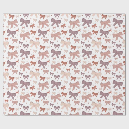 Papier Cadeau Cute Girly Dusty Rose Bows Et Coeurs Motif (Plat)