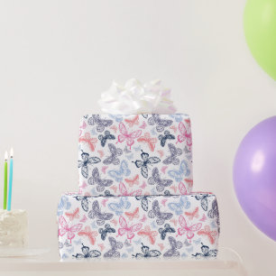 Papier Cadeau Cute Girly Rose Chic Happy Anniversaire Papillons