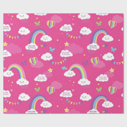 Papier Cadeau Cute Girly Rose Rainbow & Ski personnalisé (Plat)