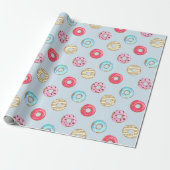 Papier Cadeau Cute Glazed Doughnut Pattern Light Blue (Déroulé)