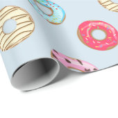 Papier Cadeau Cute Glazed Doughnut Pattern Light Blue (Coin rond)