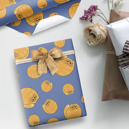 Papier Cadeau Cute gras Orange Chat Motif Bleu