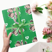 Papier Cadeau Cute Green Clover Four Leaf Hearts Photo Monogramm
