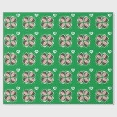 Papier Cadeau Cute Green Clover Four Leaf Hearts Photo Monogramm (Plat)