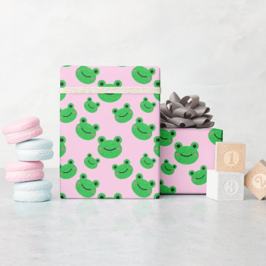 Papier Cadeau Cute grenouille verte Motif rose (Baby Shower)