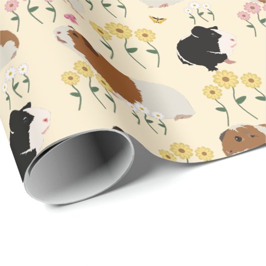 Papier Cadeau Cute Guinée Chiens En Fleur Motif Jardin - Jaune (Coin rond)