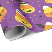 Papier Cadeau Cute Halloween Candy Corns in costume purple (Coin rond)