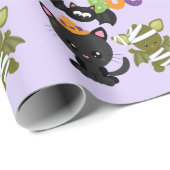 Papier Cadeau Cute Halloween Chat, chauve-souris et maman Boo (Coin rond)