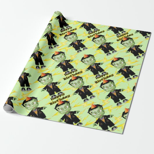 Papier Cadeau Cute Halloween Frankenstein Monster fête d'anniver (Déroulé)