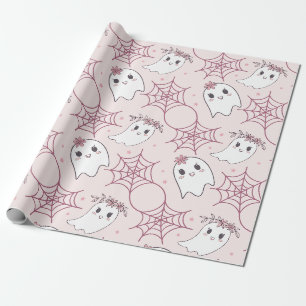 Papier Cadeau Cute Halloween Ghost & Spiderweb Motif (2)