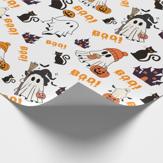 Papier Cadeau Cute Halloween Motif fantôme - Chats noirs Éffraya (Coin)