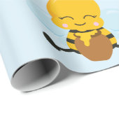 Papier Cadeau Cute Happy Bumble Bee with Flowers (Coin rond)