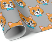 Papier Cadeau Cute Happy Ginger Cat avec Papillon (Coin rond)