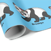 Papier Cadeau Cute happy panda bear with flower cartoon (Coin rond)