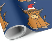 Papier Cadeau Cute Highland Cow in Santa hat Christmas (Coin rond)