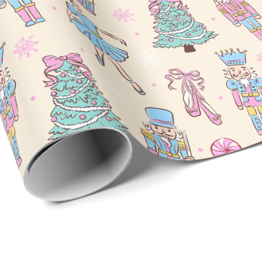 Papier Cadeau Cute Holiday Nutcracker Ballerina Pattern (Coin rond)