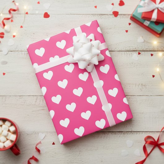 Papier Cadeau Cute Hot Pink And White Heart Patterned