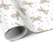 Papier Cadeau Cute Illustrated Christmas Candy Cane Bow Pattern (Coin rond)