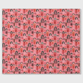 Papier Cadeau Cute Illustré japonais Kokeshi rose (Plat)