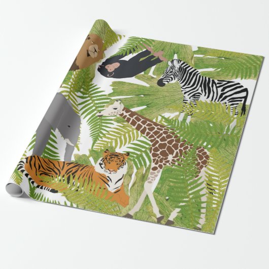 Papier Cadeau Cute Jungle Animaux Safari Garçon | Fille (Déroulé)