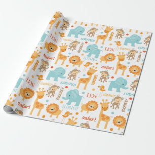 Papier Cadeau Cute Jungle Safari Animaux Motif