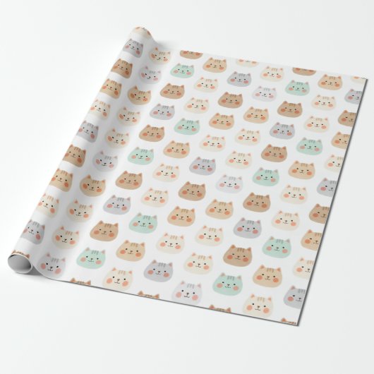 Papier Cadeau Cute Kawaii Cats Hand-Drawn Illustrations Pastel  (Déroulé)
