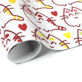Papier Cadeau Cute Kawaii Chats et Coeurs Motif (Coin rond)