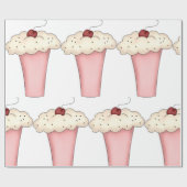 Papier Cadeau Cute Kawaii Cupcake Milkshake avec cerise (Plat)