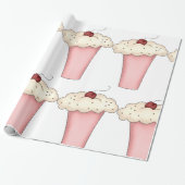 Papier Cadeau Cute Kawaii Cupcake Milkshake avec cerise (Déroulé)
