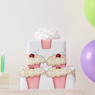 Papier Cadeau Cute Kawaii Cupcake Milkshake avec cerise