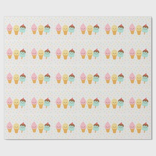 Papier Cadeau Cute Kawaii Ice Cream Party Wrapping Paper (Plat)