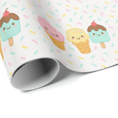 Papier Cadeau Cute Kawaii Ice Cream Party Wrapping Paper (Coin rond)
