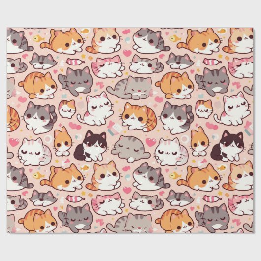 Papier Cadeau Cute Kawaii Motifs de chats (Plat)