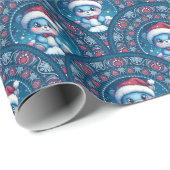 Papier Cadeau Cute Kawaii Ours de Noël Mandala Art Déco Échelle (Coin rond)