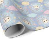 Papier Cadeau Cute Kawaii Space - Astronaut and Smiling Moon (Coin rond)