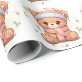 Papier Cadeau Cute Kawaii Teddy Bear Winter Wrapping Paper (Coin rond)
