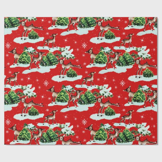 Papier Cadeau Cute Kitschy Retro Christmas Reindeer (Plat)