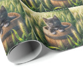 Papier Cadeau Cute Kitten dans un tonneau en bois (Coin rond)