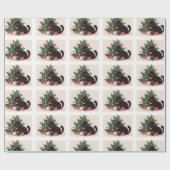 Papier Cadeau Cute Kitten noir à l'air coupable - Noël (Plat)