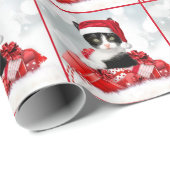 Papier Cadeau Cute Kitten noir et blanc Père Noël Noël (Coin rond)